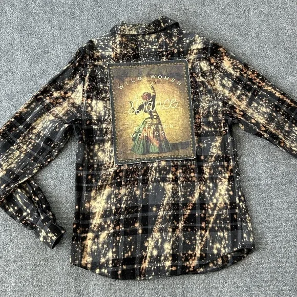 Angry Minnow Vintage Shirt Womens Small Black Bleached Flannel Wild Women Dance - Picture 12 of 12